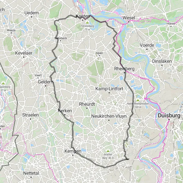 Map miniature of "Bockum Route 4" cycling inspiration in Düsseldorf, Germany. Generated by Tarmacs.app cycling route planner