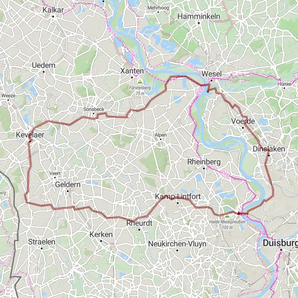 Karten-Miniaturansicht der Radinspiration "Gravel-Tour durch den Niederrhein" in Düsseldorf, Germany. Erstellt vom Tarmacs.app-Routenplaner für Radtouren