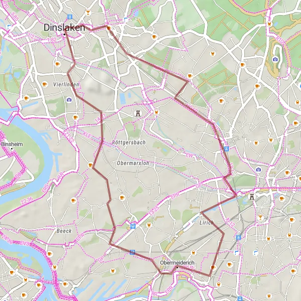 Map miniature of "Gärtnerbecken Gravel Loop" cycling inspiration in Düsseldorf, Germany. Generated by Tarmacs.app cycling route planner
