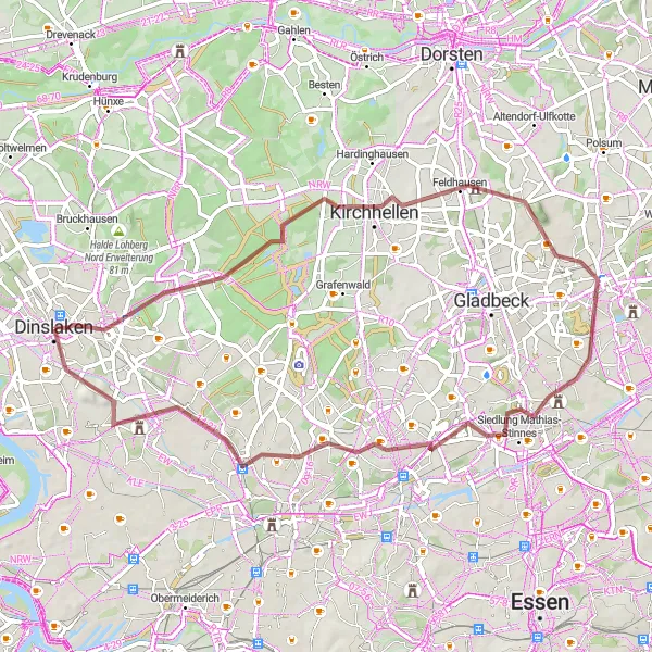Karten-Miniaturansicht der Radinspiration "Gravel-Erlebnis im Ruhrgebiet" in Düsseldorf, Germany. Erstellt vom Tarmacs.app-Routenplaner für Radtouren