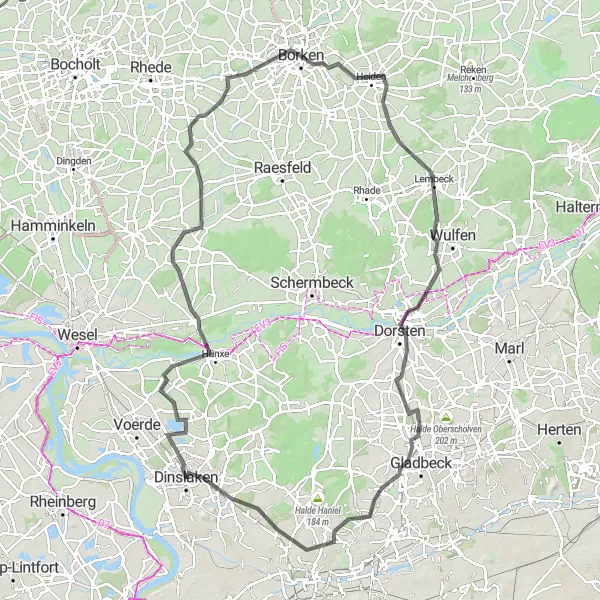 Karten-Miniaturansicht der Radinspiration "Road Tour von Dinslaken nach Borken" in Düsseldorf, Germany. Erstellt vom Tarmacs.app-Routenplaner für Radtouren