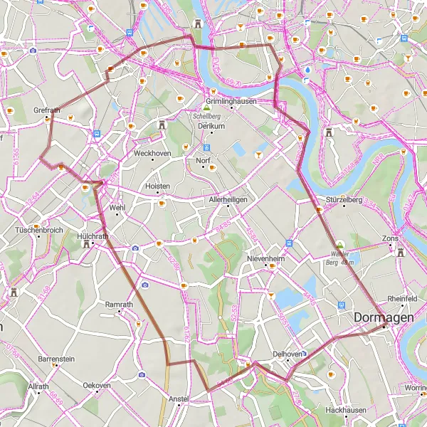 Karten-Miniaturansicht der Radinspiration "Naturschutzgebiete und historische Orte" in Düsseldorf, Germany. Erstellt vom Tarmacs.app-Routenplaner für Radtouren