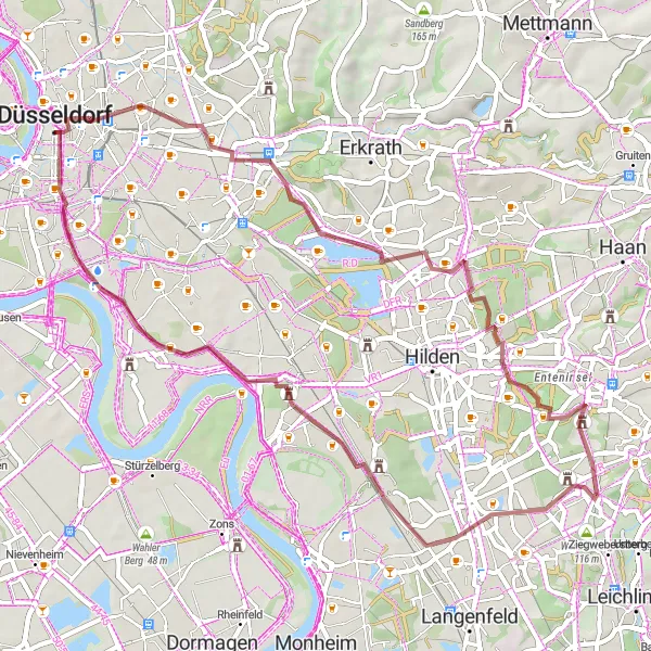 Karten-Miniaturansicht der Radinspiration "Gravel-Abenteuer zum Seeblick" in Düsseldorf, Germany. Erstellt vom Tarmacs.app-Routenplaner für Radtouren