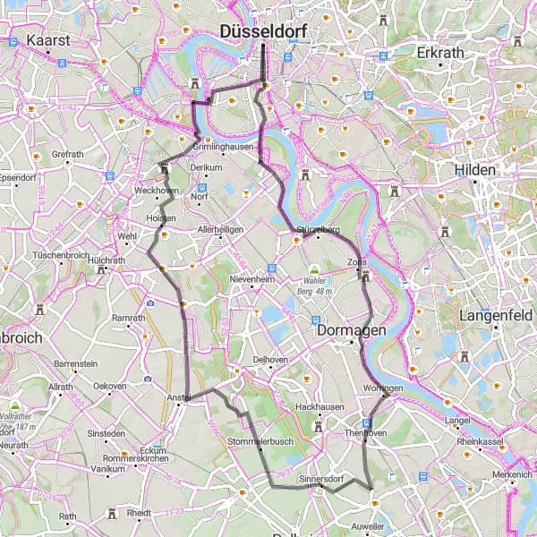 Map miniature of "Literary Journey through Düsseldorf" cycling inspiration in Düsseldorf, Germany. Generated by Tarmacs.app cycling route planner