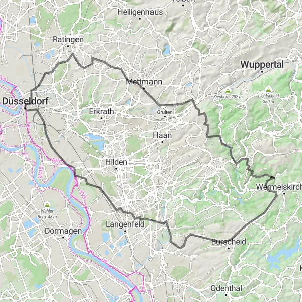 Map miniature of "Düsseldorf to Benrath Castle Challenge" cycling inspiration in Düsseldorf, Germany. Generated by Tarmacs.app cycling route planner
