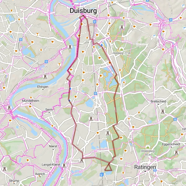 Map miniature of "A Cycling Adventure through Duisburg" cycling inspiration in Düsseldorf, Germany. Generated by Tarmacs.app cycling route planner