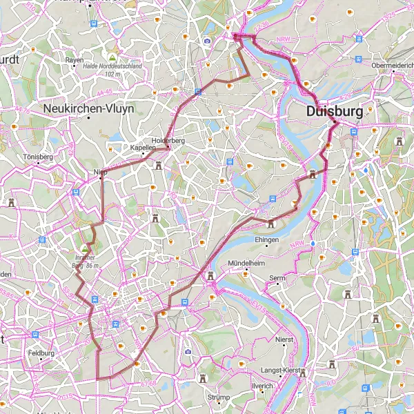 Map miniature of "Discover the Hidden Gems of Duisburg" cycling inspiration in Düsseldorf, Germany. Generated by Tarmacs.app cycling route planner