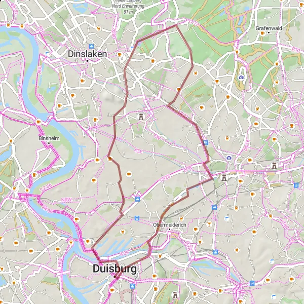 Map miniature of "Cycle through the Picturesque Landscapes of Duisburg" cycling inspiration in Düsseldorf, Germany. Generated by Tarmacs.app cycling route planner
