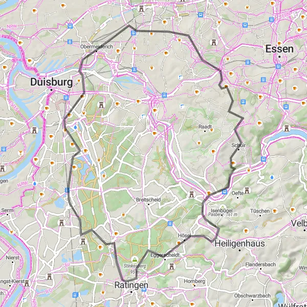 Map miniature of "Roundtrip from Duisburg: The Industrial Heritage Tour" cycling inspiration in Düsseldorf, Germany. Generated by Tarmacs.app cycling route planner
