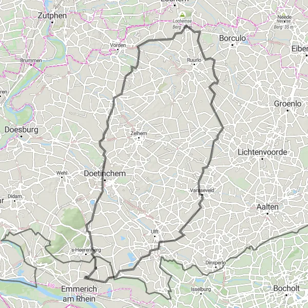 Map miniature of "Road Tour to Gendringen via Zeddam" cycling inspiration in Düsseldorf, Germany. Generated by Tarmacs.app cycling route planner