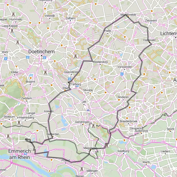 Map miniature of "Netterden and Beyond" cycling inspiration in Düsseldorf, Germany. Generated by Tarmacs.app cycling route planner
