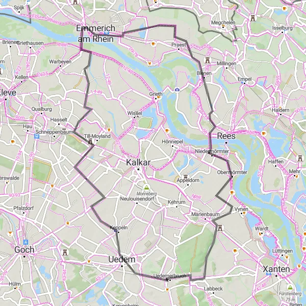 Map miniature of "Hilltops and Riverside Beauty" cycling inspiration in Düsseldorf, Germany. Generated by Tarmacs.app cycling route planner