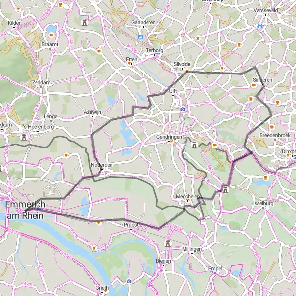 Map miniature of "The Rhein and Historic Villages" cycling inspiration in Düsseldorf, Germany. Generated by Tarmacs.app cycling route planner