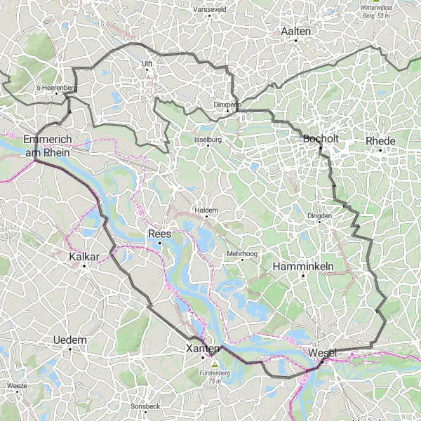 Karten-Miniaturansicht der Radinspiration "Rund um Emmerich - Bocholt Route" in Düsseldorf, Germany. Erstellt vom Tarmacs.app-Routenplaner für Radtouren