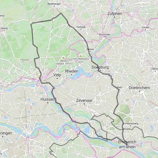 Map miniature of "Road Tour to Emmerich am Rhein" cycling inspiration in Düsseldorf, Germany. Generated by Tarmacs.app cycling route planner