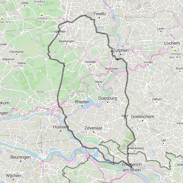 Map miniature of "Scenic Road Cycling Tour to Montferland Motte" cycling inspiration in Düsseldorf, Germany. Generated by Tarmacs.app cycling route planner