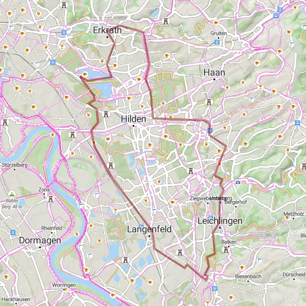Karten-Miniaturansicht der Radinspiration "Radtour um Erkrath" in Düsseldorf, Germany. Erstellt vom Tarmacs.app-Routenplaner für Radtouren