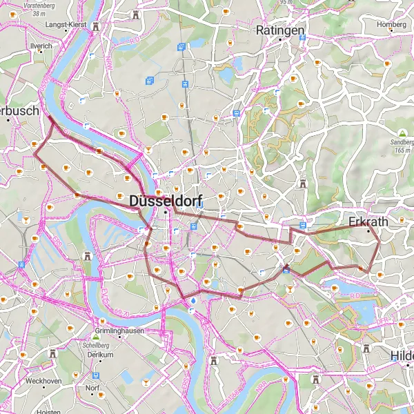 Karten-Miniaturansicht der Radinspiration "Entdeckungstour entlang des Rheins" in Düsseldorf, Germany. Erstellt vom Tarmacs.app-Routenplaner für Radtouren