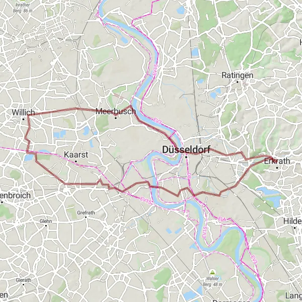 Karten-Miniaturansicht der Radinspiration "Gravel Tour durch Düsseldorf und Umgebung" in Düsseldorf, Germany. Erstellt vom Tarmacs.app-Routenplaner für Radtouren