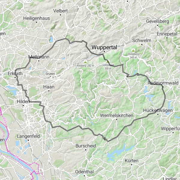 Karten-Miniaturansicht der Radinspiration "Radtour durch das Bergische Land" in Düsseldorf, Germany. Erstellt vom Tarmacs.app-Routenplaner für Radtouren