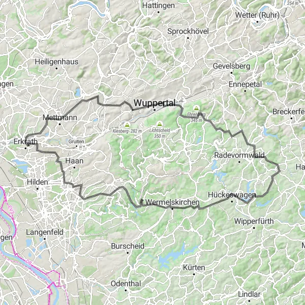 Map miniature of "Mettmann Loop" cycling inspiration in Düsseldorf, Germany. Generated by Tarmacs.app cycling route planner