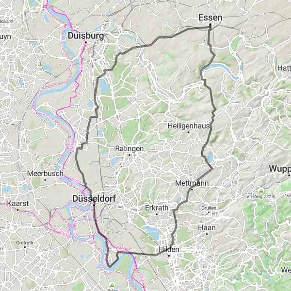 Map miniature of "The Ruhr Valley Tour" cycling inspiration in Düsseldorf, Germany. Generated by Tarmacs.app cycling route planner