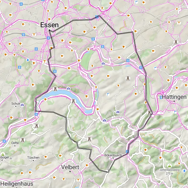 Map miniature of "Essen to Altenhof II Loop" cycling inspiration in Düsseldorf, Germany. Generated by Tarmacs.app cycling route planner