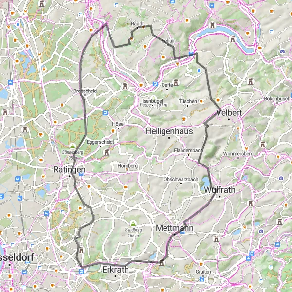 Map miniature of "Extended Ride through Velbert and Gerresheim" cycling inspiration in Düsseldorf, Germany. Generated by Tarmacs.app cycling route planner