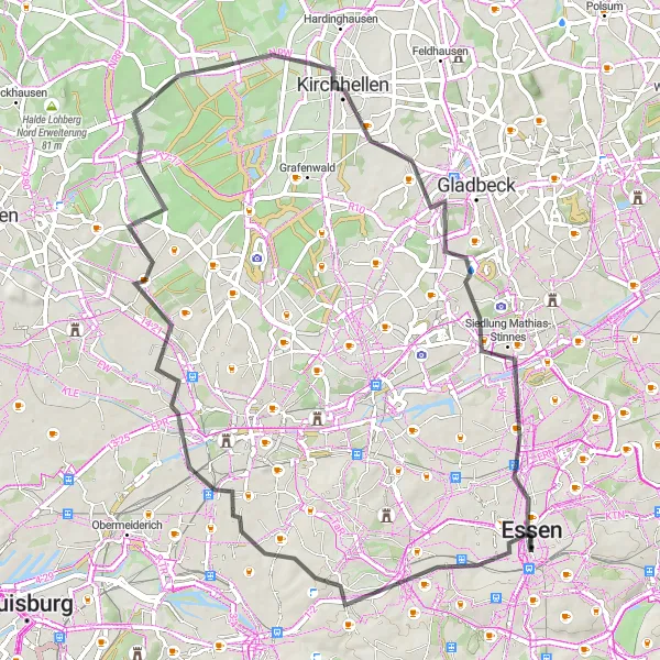 Karten-Miniaturansicht der Radinspiration "Rundtour von Essen nach Oberhausen und zurück" in Düsseldorf, Germany. Erstellt vom Tarmacs.app-Routenplaner für Radtouren