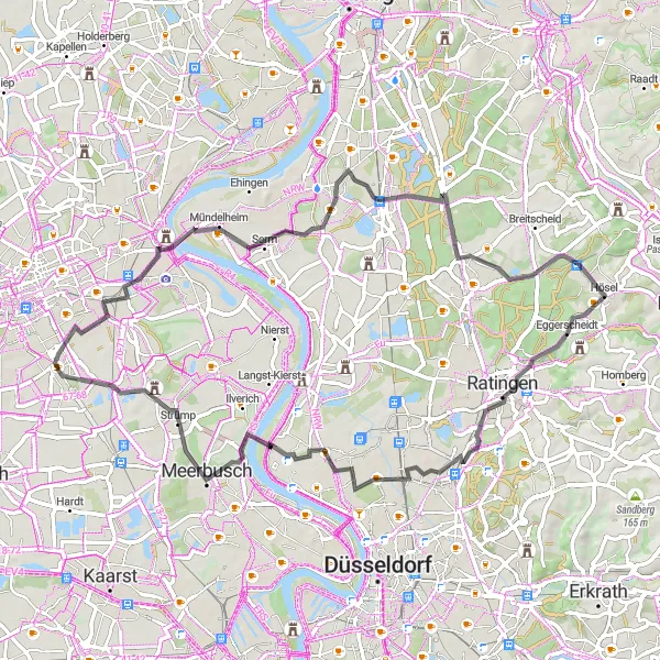 Map miniature of "The Stockum Scenic Route" cycling inspiration in Düsseldorf, Germany. Generated by Tarmacs.app cycling route planner