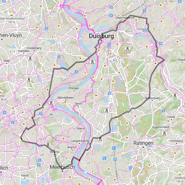 Karten-Miniaturansicht der Radinspiration "Rundfahrt durch das Niederrheinische Tiefland" in Düsseldorf, Germany. Erstellt vom Tarmacs.app-Routenplaner für Radtouren