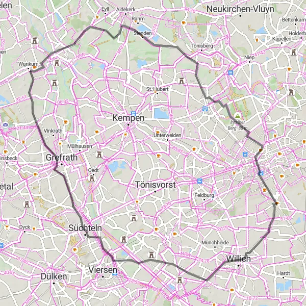 Karten-Miniaturansicht der Radinspiration "Genussvolle Fahrt durch Willich" in Düsseldorf, Germany. Erstellt vom Tarmacs.app-Routenplaner für Radtouren