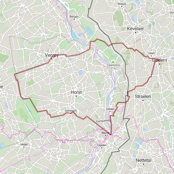 Map miniature of "Gravel Adventure through Picturesque Landscapes" cycling inspiration in Düsseldorf, Germany. Generated by Tarmacs.app cycling route planner