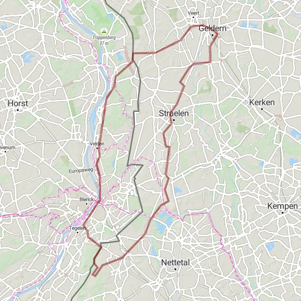 Map miniature of "Gravel Riding Extravaganza" cycling inspiration in Düsseldorf, Germany. Generated by Tarmacs.app cycling route planner