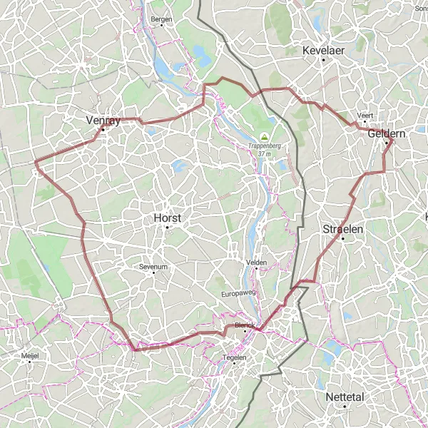 Map miniature of "Meer des Odysseus Gravel Ride" cycling inspiration in Düsseldorf, Germany. Generated by Tarmacs.app cycling route planner