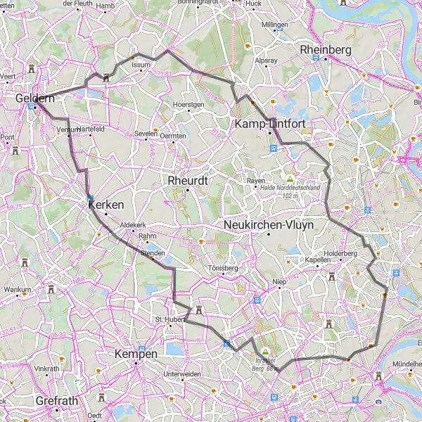 Karten-Miniaturansicht der Radinspiration "Entdeckungsreise entlang des Niederrheins" in Düsseldorf, Germany. Erstellt vom Tarmacs.app-Routenplaner für Radtouren