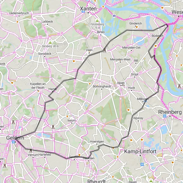 Karten-Miniaturansicht der Radinspiration "Rundtour durch die Hügel und Täler der Region" in Düsseldorf, Germany. Erstellt vom Tarmacs.app-Routenplaner für Radtouren