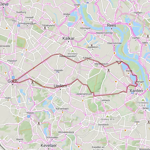 Map miniature of "Through Ancient Sites and Charming Towns" cycling inspiration in Düsseldorf, Germany. Generated by Tarmacs.app cycling route planner
