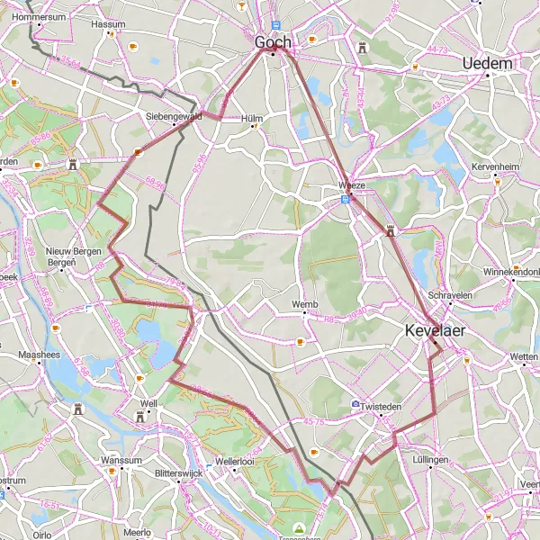 Map miniature of "Scenic Gravel Ride through Kevelaer" cycling inspiration in Düsseldorf, Germany. Generated by Tarmacs.app cycling route planner