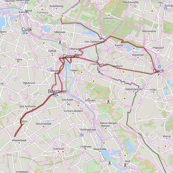Map miniature of "Goch to Hassum Gravel Route" cycling inspiration in Düsseldorf, Germany. Generated by Tarmacs.app cycling route planner