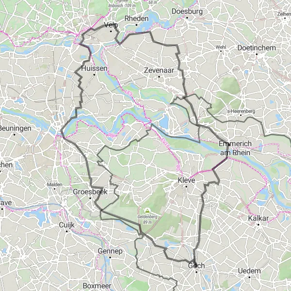 Map miniature of "Goch to Papenberg Road Route" cycling inspiration in Düsseldorf, Germany. Generated by Tarmacs.app cycling route planner