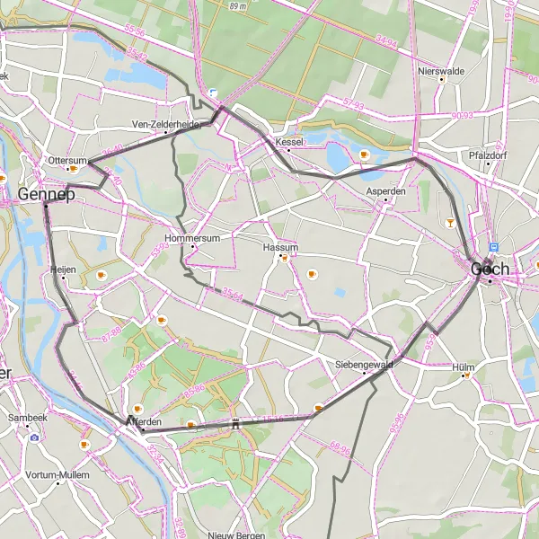 Map miniature of "Goch Loop" cycling inspiration in Düsseldorf, Germany. Generated by Tarmacs.app cycling route planner