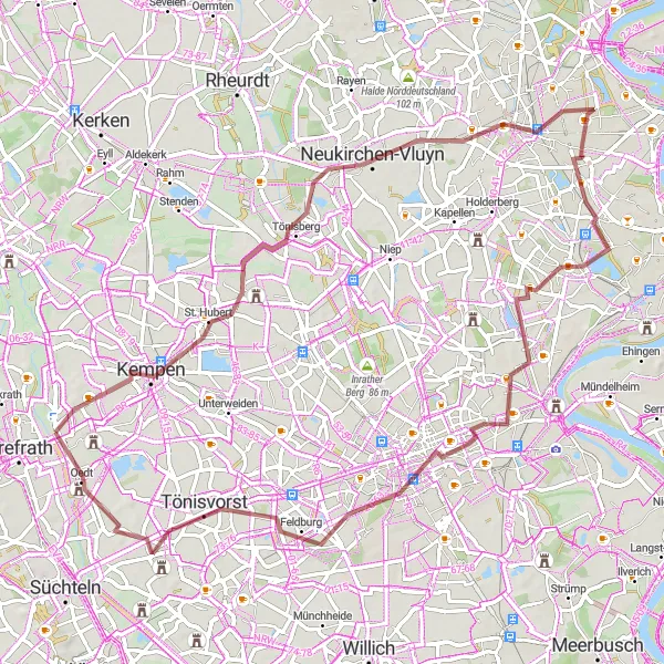 Map miniature of "Gravel Adventure to Tönisvorst" cycling inspiration in Düsseldorf, Germany. Generated by Tarmacs.app cycling route planner