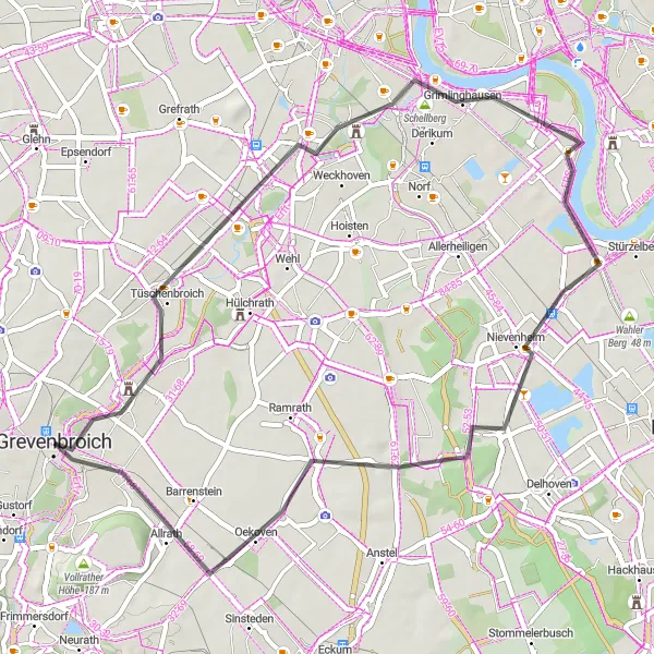 Map miniature of "Fossa Sanguinis Road Adventure" cycling inspiration in Düsseldorf, Germany. Generated by Tarmacs.app cycling route planner