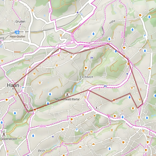Karten-Miniaturansicht der Radinspiration "Kurze Gravel-Tour um Haan" in Düsseldorf, Germany. Erstellt vom Tarmacs.app-Routenplaner für Radtouren