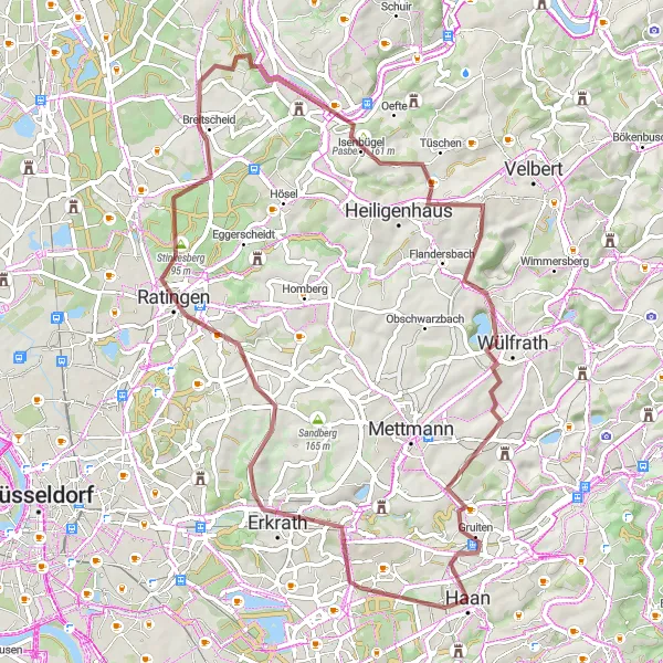 Karten-Miniaturansicht der Radinspiration "Entdecke die Kölner Bucht auf einer 66 km langen Gravel-Tour" in Düsseldorf, Germany. Erstellt vom Tarmacs.app-Routenplaner für Radtouren