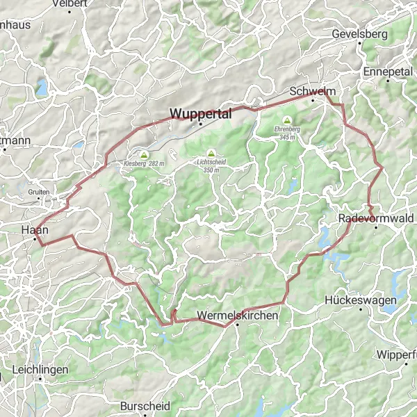 Karten-Miniaturansicht der Radinspiration "Gravel-Abenteuer rund um Wuppertal" in Düsseldorf, Germany. Erstellt vom Tarmacs.app-Routenplaner für Radtouren