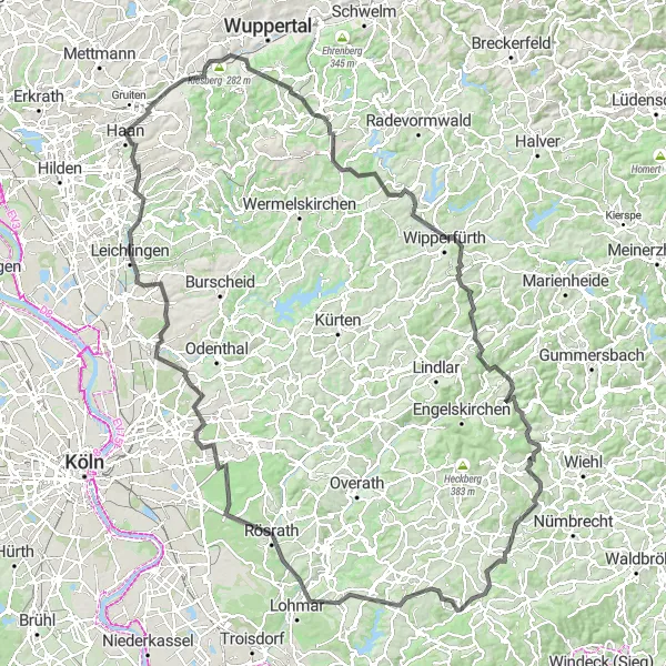 Karten-Miniaturansicht der Radinspiration "Entdecke die Schönheit des Bergischen Landes auf einer 157 km langen Road-Tour" in Düsseldorf, Germany. Erstellt vom Tarmacs.app-Routenplaner für Radtouren