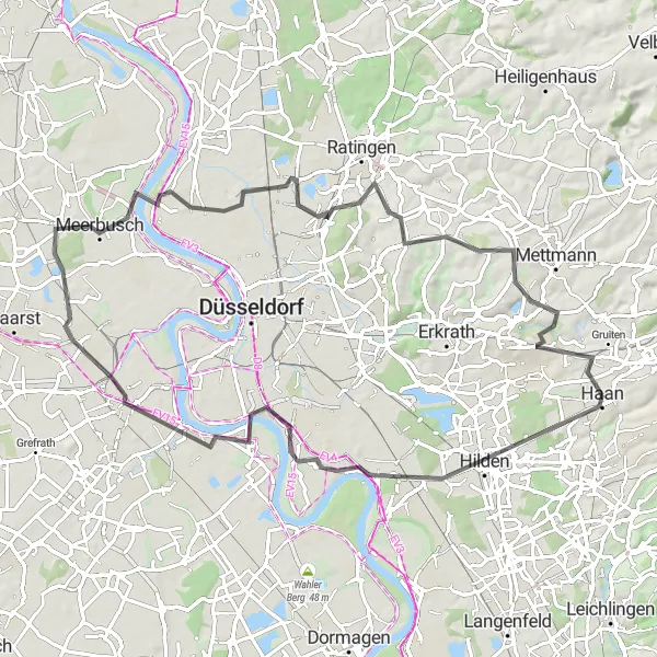 Karten-Miniaturansicht der Radinspiration "Erkunde die Umgebung auf einer 79 km langen Road-Tour durch Hilden und Meerbusch" in Düsseldorf, Germany. Erstellt vom Tarmacs.app-Routenplaner für Radtouren