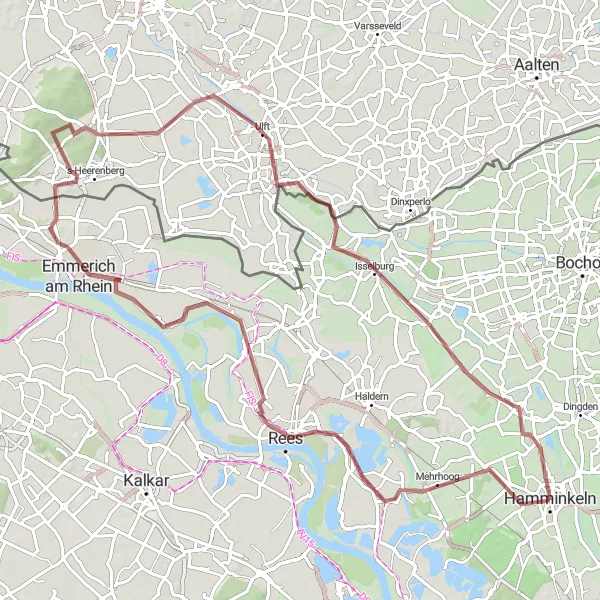 Map miniature of "The Gravel Explorer" cycling inspiration in Düsseldorf, Germany. Generated by Tarmacs.app cycling route planner